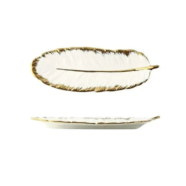 Bandeja Europeia de Folha em Cerâmica – Elegância e Sofisticação para Sua Mesa