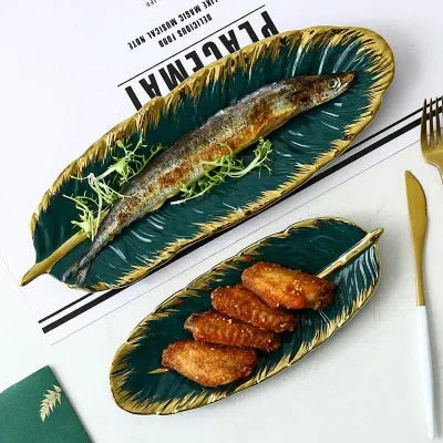 Bandeja Europeia de Folha em Cerâmica – Elegância e Sofisticação para Sua Mesa