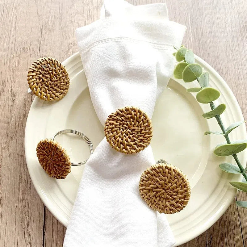 Conjunto de Anéis para Guardanapo Rattan – 6 Peças Elegantes e Funcionais