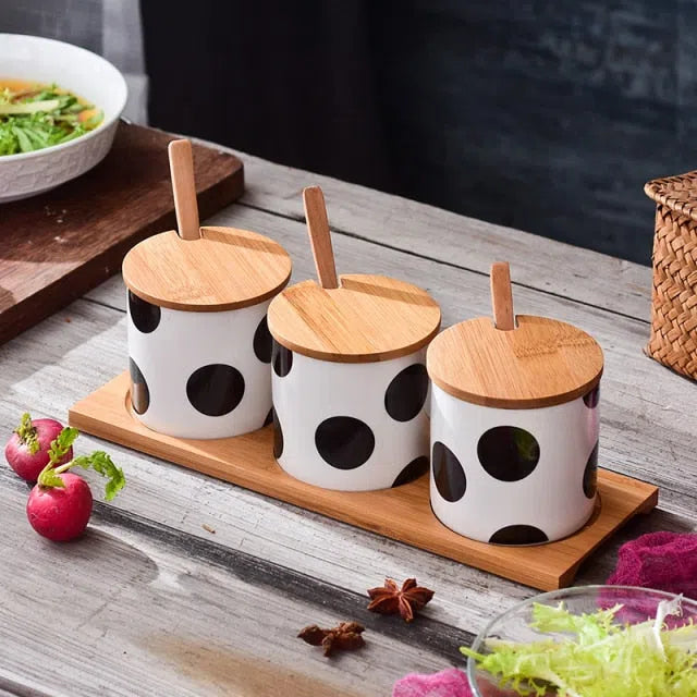 Porta Tempero Nórdico de Cerâmica e Bambu – Estilo e Funcionalidade para Sua Cozinha