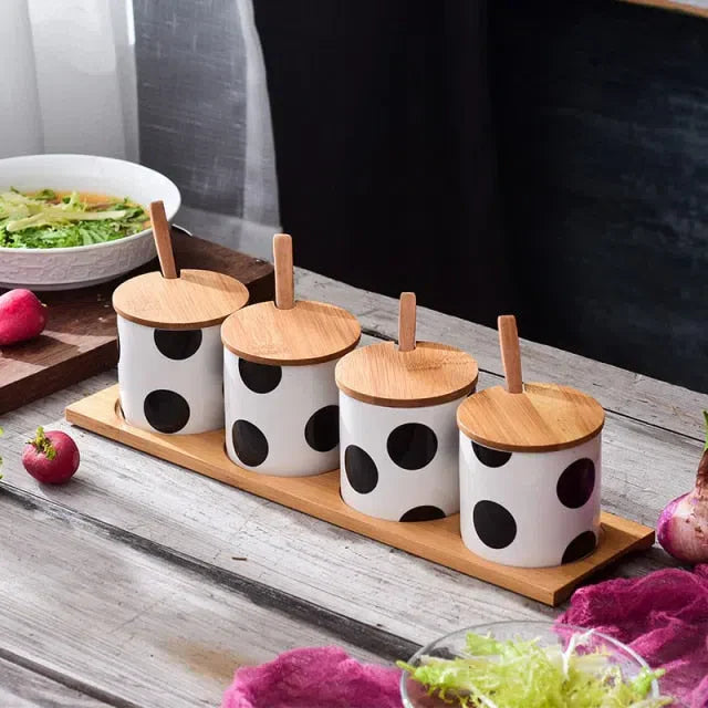 Porta Tempero Nórdico de Cerâmica e Bambu – Estilo e Funcionalidade para Sua Cozinha