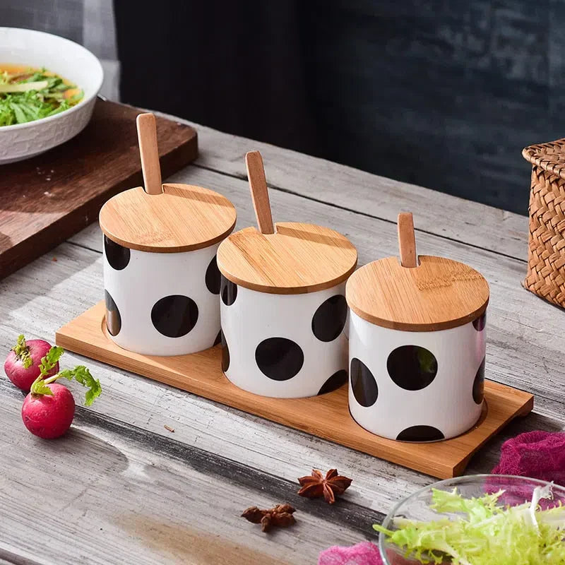 Porta Tempero Nórdico de Cerâmica e Bambu – Estilo e Funcionalidade para Sua Cozinha