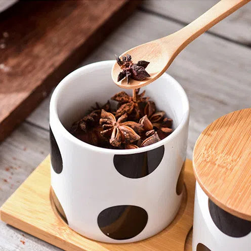 Porta Tempero Nórdico de Cerâmica e Bambu – Estilo e Funcionalidade para Sua Cozinha